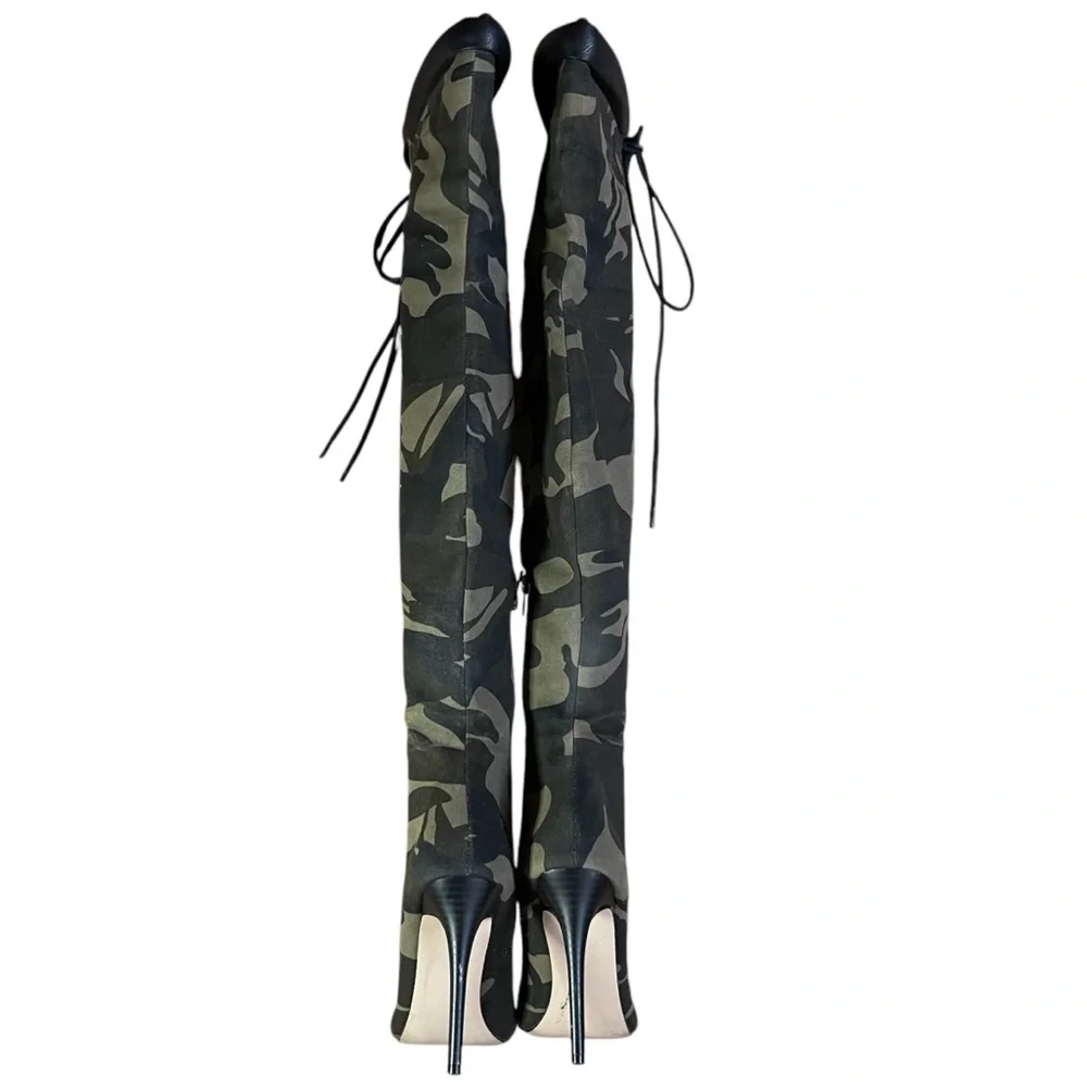 Over The Knee Camo Heels Lace Up‎ Boots | Clubwear Statement Shoes